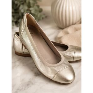 Naturalizer Metallic Gold Ballet Flat Shoes Womens 10N Leather Cap Toe